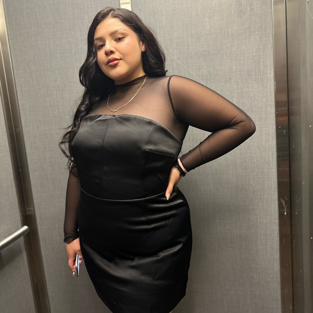 Elegant Black Mesh Sleeve Dress